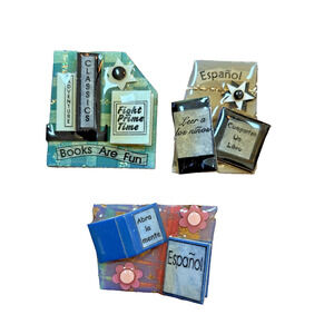 Book Pins by Lucinda (3) Brooch Pin Espanol Bookstore Home Friends Collectible